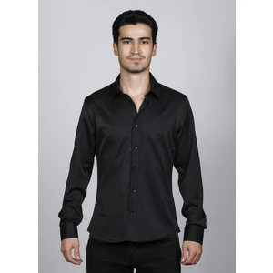 Kolay Ütülenebilir Slim Fit Siyah Klasik Gömlek 22128
