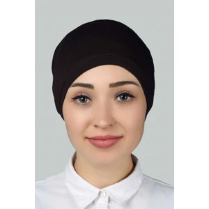 Hazır Pratik Geçmeli Lastikli Tesettür Bone - Koyu Kahverengi