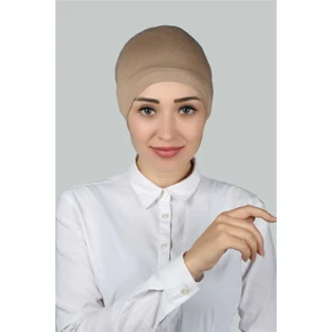 Hazır Pratik Geçmeli Lastikli Tesettür Bone - Koyu Bej