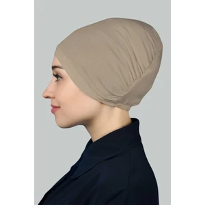 Hazır Pratik Geçmeli Lastikli Tesettür Bone - Açık Vizon