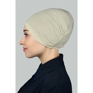 Hazır Pratik Geçmeli Lastikli Tesettür Bone - Koyu Krem
