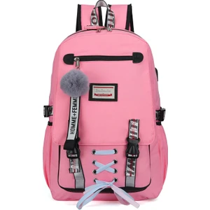 USB Şarj Portlu Kız Sırt Çantası Ortaokul Öğrenci Okul Çantası Hırsızlığa Karşı Koruma - Pembe (Yurt Dışından)