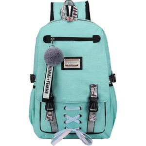 USB Şarj Portlu Kız Sırt Çantası Ortaokul Öğrenci Okul Çantası Hırsızlığa Karşı Koruma - Yeşil (Yurt Dışından)