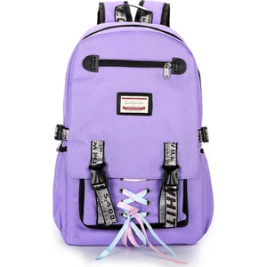 USB Şarj Portlu Kız Sırt Çantası Ortaokul Öğrenci Okul Çantası Hırsızlığa Karşı - Mor (Yurt Dışından)