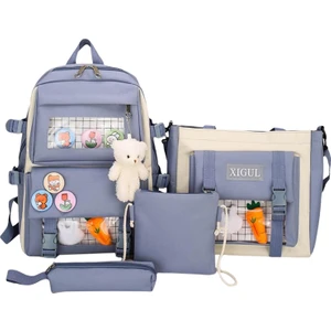 Kadın Tuval Sırt Çantaları 4 Adet / Takım Seyahat Bookbag Bookbag Bookbag Lisesi Çantası