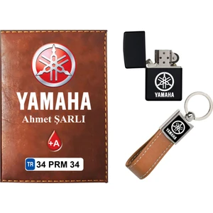Promosyon Denizi Isiminize Özel Yamaha Logolu  Taba Ruhsat Kabı - Anahtarlık - Çakmak
