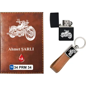 Promosyon Denizi Isiminize Özel Motor Logolu  Taba Ruhsat Kabı - Anahtarlık - Çakmak