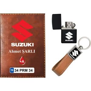 Promosyon Denizi Isiminize Özel Suzuki Logolu  Taba Ruhsat Kabı - Anahtarlık - Çakmak