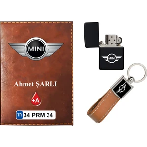 Promosyon Denizi Isiminize Özel Mını Cooper Logolu  Taba Ruhsat Kabı - Anahtarlık - Çakmak