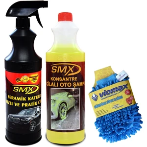 Seramik Katkılı Hızlı ve Pratik Cila - Smx %40 Cilalı Oto Şampuanı - Mikrofiber Pelüş Oto Yıkama Eldiveni