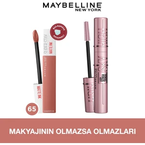 Lash Sensational Sky High Maskara + Super Stay Matte Ink Unnude Likit Mat Ruj - 65 Seductress