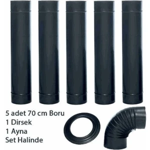 Şömine Sobalara Uygun (13 cm Ø ) Siyah Mat Emaye Soba Borusu 6 Lı Set (Ayna )