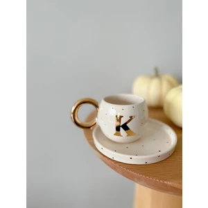 Mug Tasarım 24K Altın Yaldızlı Double Türk Kahvesi Fincanı K Harfi