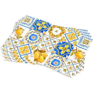 Cango Home Sarı Mavi Limon Desenli Dijital Baskı Amerikan Servisi 4'lü Set CGH506-AS