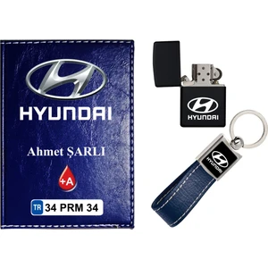 Promosyon Denizi Isiminize Özel Hyundaı Logolu  Lacivert Ruhsat Kabı - Anahtarlık - Çakmak