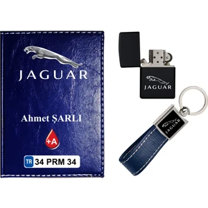 Promosyon Denizi Isiminize Özel Jaguar Logolu  Lacivert Ruhsat Kabı - Anahtarlık - Çakmak