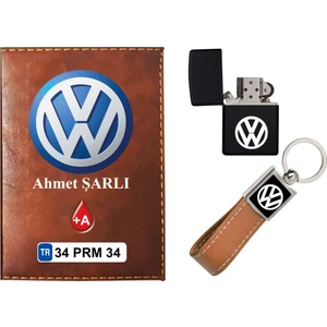 Promosyon Denizi Isiminize Özel Wolsvogen Logolu  Taba Ruhsat Kabı - Anahtarlık - Çakmak