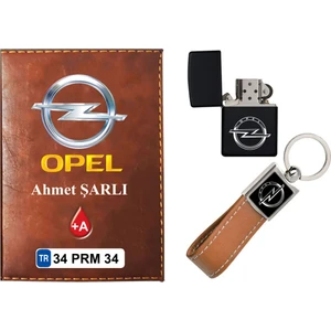 Promosyon Denizi Isiminize Özel Opel Logolu  Taba Ruhsat Kabı - Anahtarlık - Çakmak