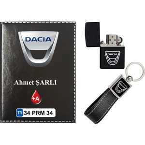 Promosyon Denizi Isiminize Özel Dacıa Logolu  Siyah Ruhsat Kabı - Anahtarlık - Çakmak