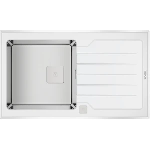 - DIAMOND RS15 1B 1D 86 - Ankastre Kumanda Sifonlu Cam Eviye - Beyaz/Çelik - 86 cm - 115100012