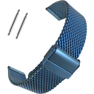 Lacivert Kalın Hasır Çelik Saat Kordonu 18Mm Metal Kayış