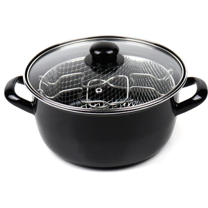 Qussine 22 cm Emaye Fritöz Kızartma Tenceresi Siyah