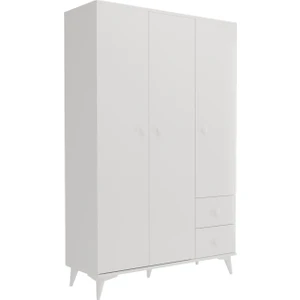 Kzn Home Akasya 3 Kapaklı 2 Çekmeceli Mdf Gardrop Elbise Dolabı Beyaz - Tamamı 1. Kalite Mdf