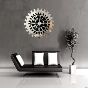 Eyka Store Duvar Saati Büyük Rakam Modern Gümüş Güneş  Dekoratif Türk Rakamlı Mdf Üzeri Aynalı Pleksi 50X50 cm