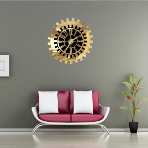 Eyka Store Piyano Model Dekorarif Duvar Saati Siyah Mdf Üzeri Altın Renk Aynalı Pileksi