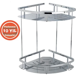 Çelik Banyo Paslanmaz Pirinç 19X19 cm Marin 2’li  Şampuanlık Köşe Süngerlik