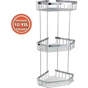 Çelik Banyo P10-027 Paslanmaz Çelik 19X19 cm Selen 3’lü Şampuanlık Köşe Süngerlik