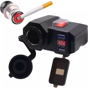 Motosiklet Çift Port 2,1A USB Şarj / Voltmetre / Çakmaklık