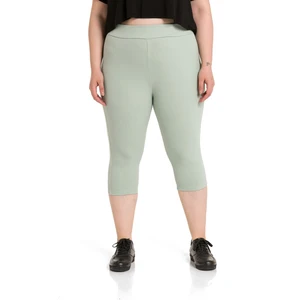 Disentis Modest Büyük Beden Fitilli Beli Lastikli Karyoka Dikişli Diz Altı Yeşil Bayan Tayt