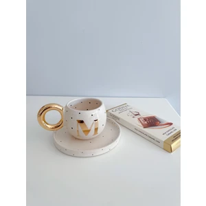 Mug Tasarım 24K Altın Yaldızlı Double Türk Kahvesi Fincanı M Harfi