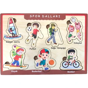 Farbu Oyuncak Ahşap Bultak Puzzle 7 Parça Arka Yüzü Yazı Tahtalı Yapboz Spor Dalları