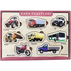 Farbu Oyuncak Ahşap Bultak Puzzle 8 Parça Arka Yüzü Yazı Tahtalı Yapboz Kara Taşıtları