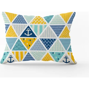 Cango Home Sarı Mavi Marin Desenli Kırlent Yastık Kılıfı - CGH133-3550 Çift Tarafı Baskılı