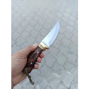 El Yapımı Pirinç Bilezik Bıçakli Kamp Bıçağı Kök Ceviz Kabze Paslanmaz Av Bıçağı Deri Kılıflı