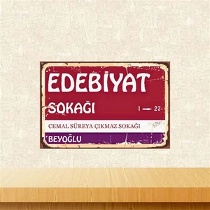 Edebiyat Sokağı 20-30 cm Retro Ahşap Poster