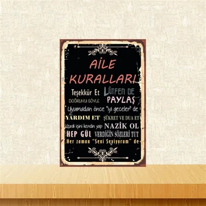 Aile Kuralları 20-30 cm Retro Ahşap Tablo TKFX4854