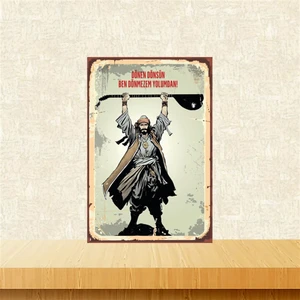 Pir Sultan Abdal Dönen Dönsün  20-30 cm Retro Ahşap Tablo TKFX4670