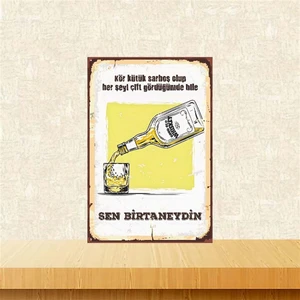 Sen Birtaneydin 20-30 cm Retro Ahşap Poster