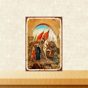 Fatih Sultan Mehmet Istanbul'un Fethi 20-30 cm Retro Ahşap Tablo TKFX4639