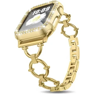 Nezih Case Apple Watch Seri 2 3 4 5 6 7 Se 38 40 41MM Uyumlu Taşlı Kasa Koruyucu ve Halka Tasarım Kordon