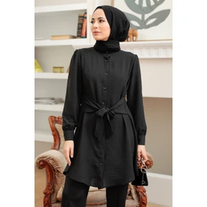 Neva Style  Bağlamalı Siyah Tesettür Tunik 5691S