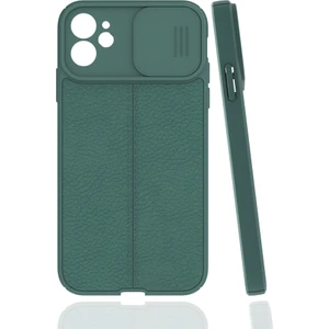 Case 4U Apple iPhone 11 Pro Max Kılıf Sürgülü Niss Slide Kamera Korumalı Deri Görünümlü Leke Tutmaz Lüks Silikon Yeşil