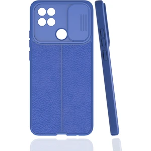 Case 4U Oppo A15 / A15s Kılıf Sürgülü Niss Slide Kamera Korumalı Deri Görünümlü Leke Tutmaz Lüks Silikon Lacivert
