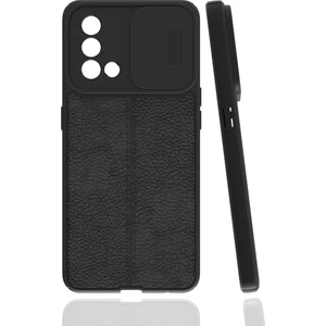 Case 4U Oppo A74 4g Kılıf Sürgülü Niss Slide Kamera Korumalı Deri Görünümlü Leke Tutmaz Lüks Silikon Siyah