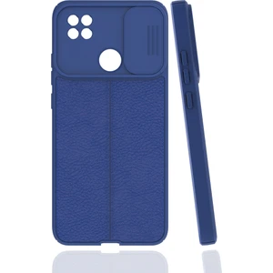 Case 4U Xiaomi Redmi 9c Kılıf Sürgülü Niss Slide Kamera Korumalı Deri Görünümlü Leke Tutmaz Lüks Silikon Lacivert