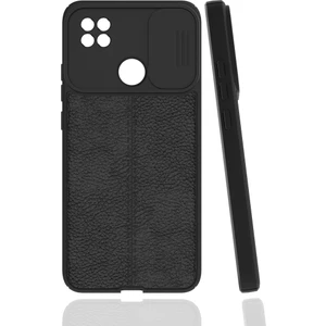 Case 4U Xiaomi Redmi 9c Kılıf Sürgülü Niss Slide Kamera Korumalı Deri Görünümlü Leke Tutmaz Lüks Silikon Siyah